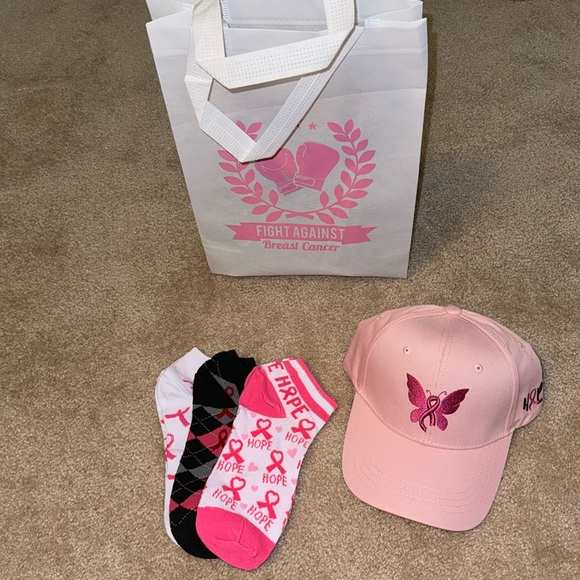 None Handbags - Cancer Awareness 5pc. Bundle, Tote, Socks & Hat, NEW